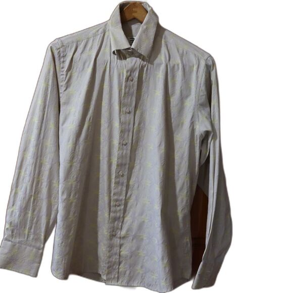 Nexo Yellow & Gray Casual Button-Down Shirt Tropical Hawaiian Palm Tree - Picture 1 of 12